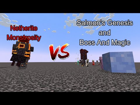 Netherite Monstrosity vs Salmon's Genesis and Boss And Magic  Minecraft  Mob Battle