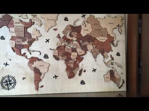 Wooden World Map 3d ( With Wood Base)