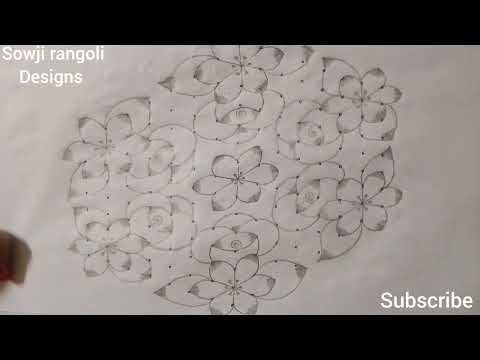 Beautiful flowers rangoli design with 15*8 dots//Dasara muggulu//Sowji rangoli designs