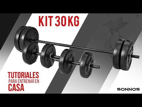 KIT MANCUERNAS + BARRA + 30 KG DISCO PVC NEGRO