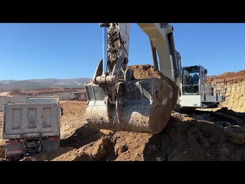 Liebherr 984 Excavator Loading Mercedes & MAN Trucks With Two Passes - Labrianidis Mining Works