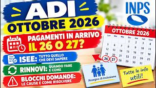 ADI OTTOBRE 2026: Pagamenti in arrivo il 26 o 27? ISEE, rinnovi e blocchi domand