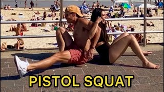 Funny Pistol Squat Fitness Challenge with @Mark Edward Greenham at Bondi Beach