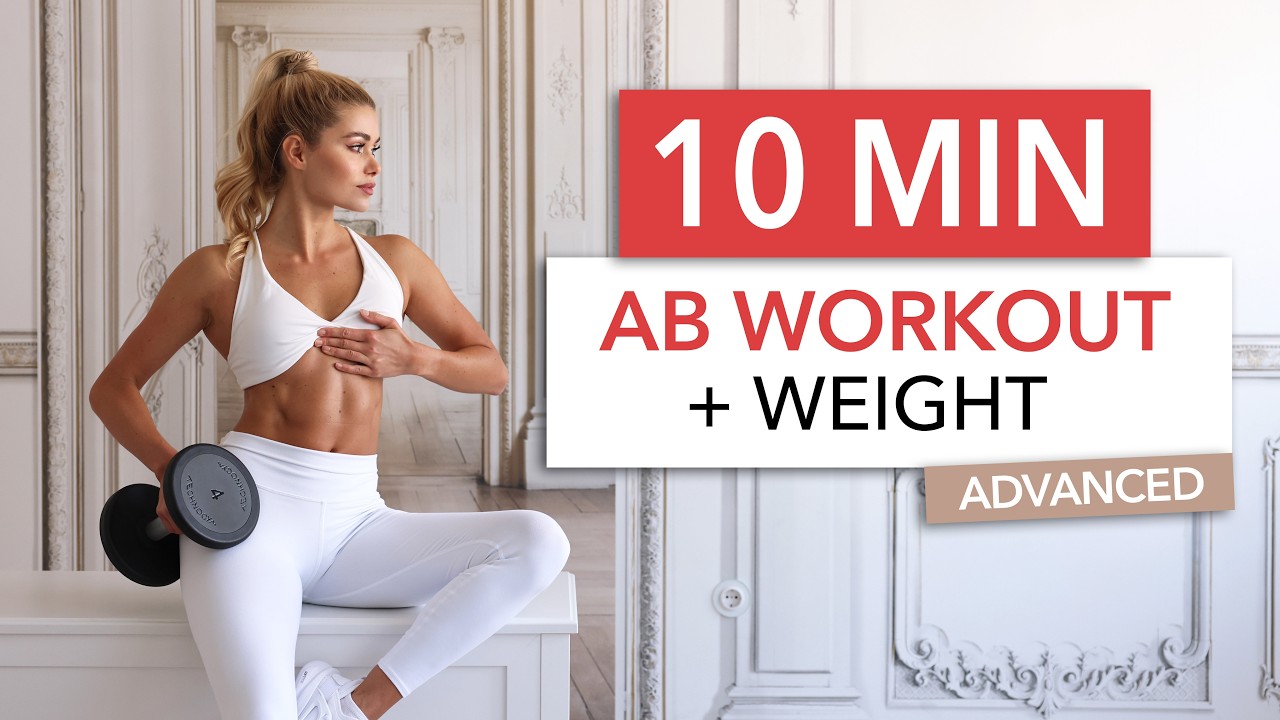 10 MIN AB WORKOUT + WEIGHT - floor only, build muscle SIZE, gym style I Dumbbell + Bench / Sofa