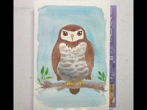 Easy watercolor painting of an owl for beginners (real time)