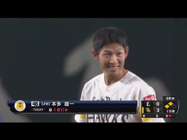 【2回裏】思わず笑みがこぼれる!! ホークス・本多がタイムリー2ベース!! 2017/8/23 H-L