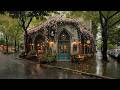 VINTAGE LIBRARY CAFé ON A COZY SPRING RAINY STREET CORNER 🌧️ ..