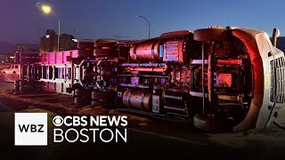 Truck crash and fuel spill on Mass Pike jams rush hour traffic into Boston