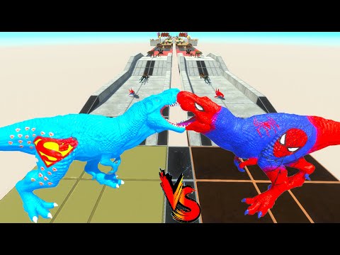 SPIDERMAN T-REX vs SUPERMAN T-REX RACE BATTLE COMPETITION - ARBS