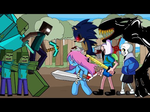 Minecraft Herobrine vs Finn, Sonic.EXE, Sans, Bendy and the Ink Machine, PIBBY. Animation Dc2.