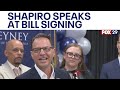 Gov. Josh Shapiro speaks at ceremonial budget bill signing amid Kamala Harris VP speculation