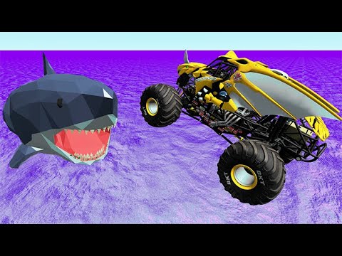 Beamng Drive - Cars Jump into Scary Sharks - Fun Stunts  Car Jumps #3 | BeamNG-Destruction