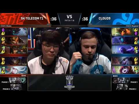 SKT Faker Cassiopeia VS C9 Jensen Ryze(claping faker) Highlights   2017 World Championship Group D1