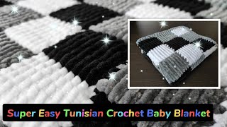 Super Easy Checkered Tunisian Crochet Baby #Blanket / Himalaya Dolphin Baby / YarnArt Dolce