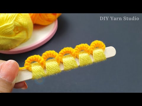 Easy Woolen Flower Making Ideas with Ice Cream Stick - Hand Embroidery Amazing Trick - Yarn Flower