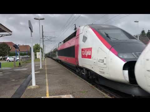 Awesome fast french mainline trains and TGV with horns at Sierentz in France