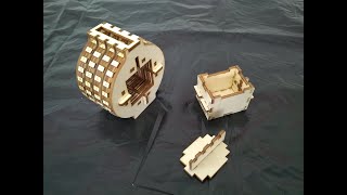 Laser-cut wooden Cryptex