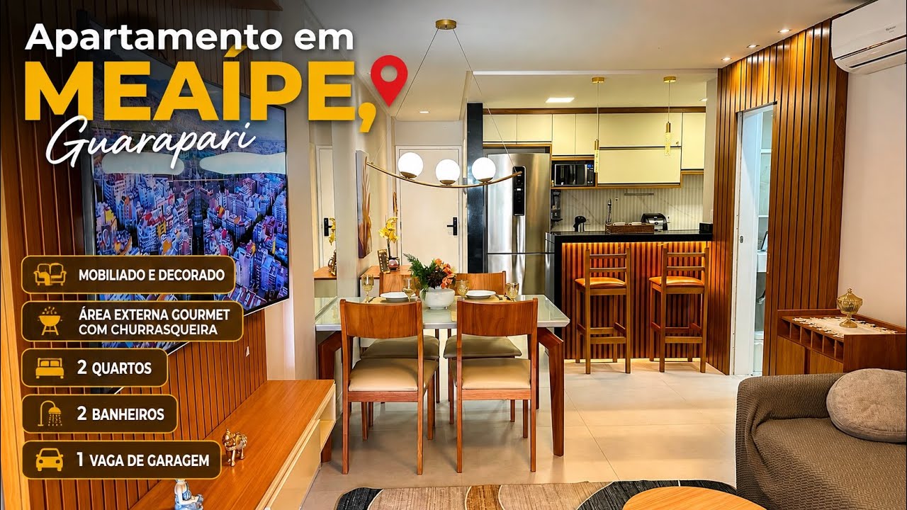 Meaípe, mobiliado e decorado com área externa gourmet, 2 quartos