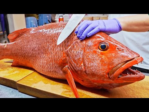 Sharp Teeth！Red Snapper Fish Cutting Skills, Port Fish Auction Market / 尖銳的牙齒！紅糟魚切割技巧, 烤魚下巴 - 台灣美食