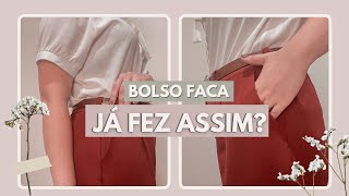 COMO FAZER BOLSO FACA  - aprenda a como costurar bolso faca facil para calça social passo a passo