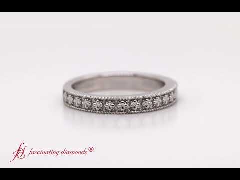 Milgrain Floral Simple Wedding Band In 14K White Gold- FDENS3625B- Fascinating Diamonds