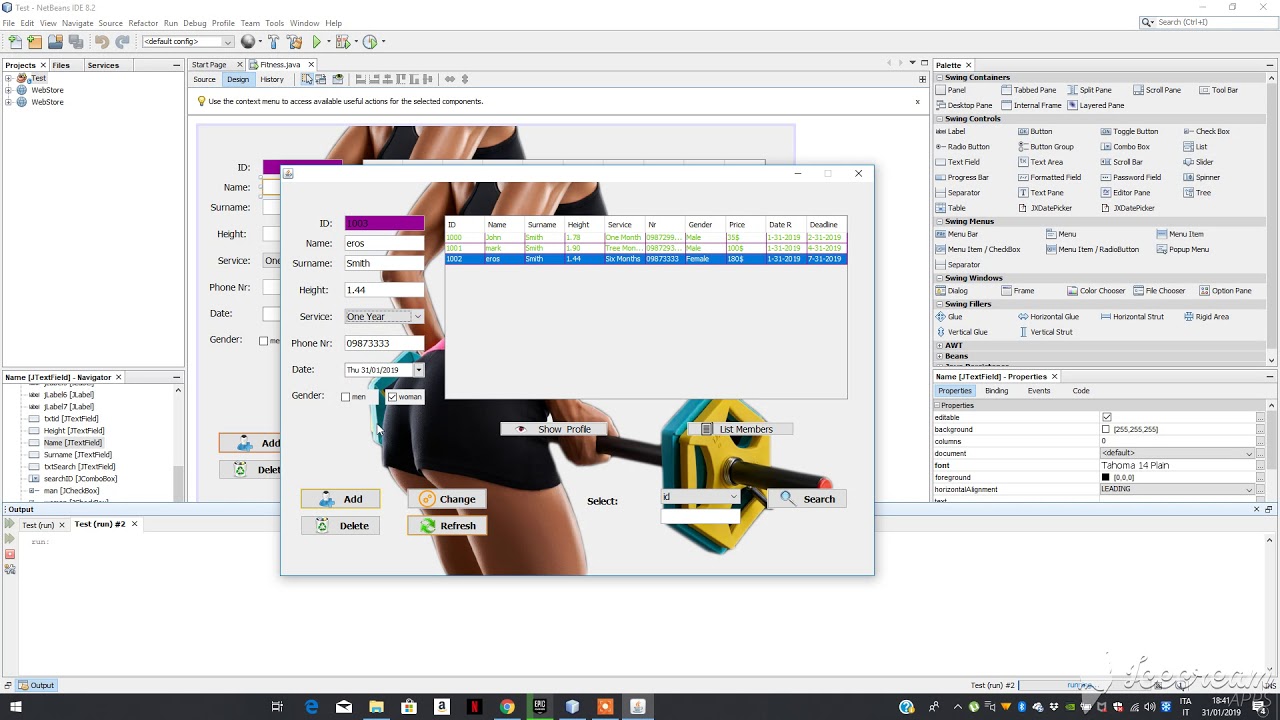GYM management system in java GUI