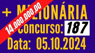 ???? Mais Milionária de hoje, Mais Milionaria 05/10, Resultado da Mais Milionaria 187,