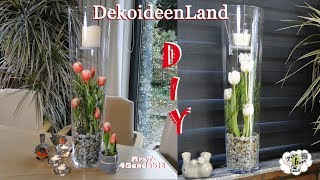 DIY Frühlingsdeko Glasvase: Tulpen + Windlicht l Kerzeneinsatz basteln I floral design DekoideenLand