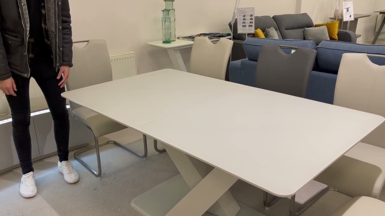 Panama Glass High Gloss White Extending Dining Table With V Shaped Base 160cm
