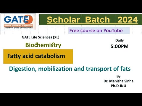 Fatty acid oxidation|| Digestion, Mobilization and Transport of fats|| GATE 2024|| Dr Manisha Sinha|
