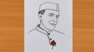 How to draw Jawaharlal Nehru| Children's day drawing |simple art with rose| pencil sketch| chachaji