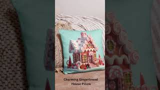 Christmas Throw Pillow Charming Gingerbread House Cushion #throwpillow #christmas #homedecor by The Johno Show