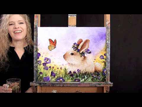 Learn How to Paint "BUNNY AND BUTTERFLY" with Acrylic - Paint & Sip at Home - Step by Step Tutorial