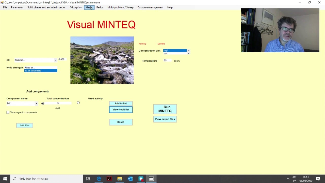 Visual MINTEQ. 2. Dissolved carbonate and DOM.
