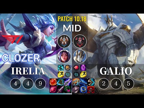 T1 Clozer Irelia vs Galio Mid - KR Patch 10.18