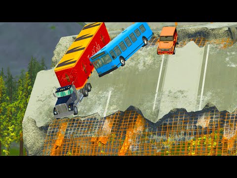 Cars and Trucks Vs BROKEN BRIDGE - BeamNG Drive