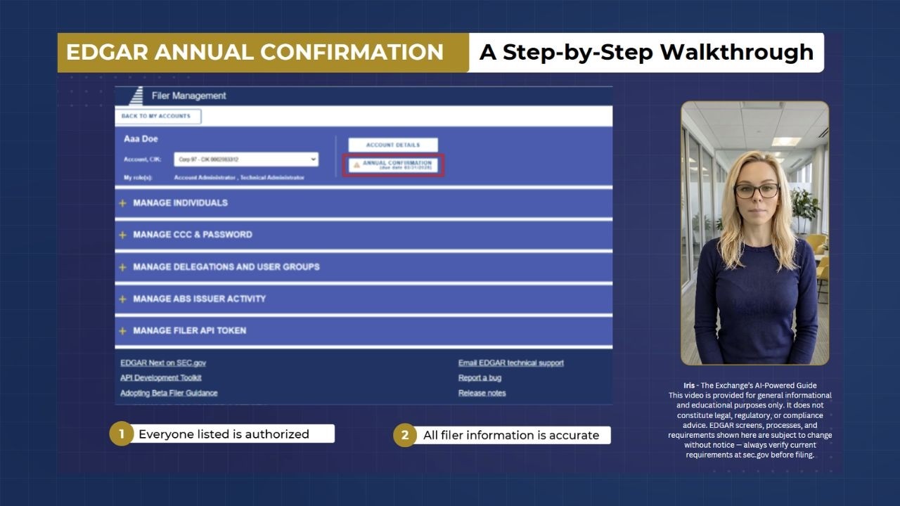 EDGAR Annual Confirmation: A Step-by-Step Walkthrough, presented by Iris