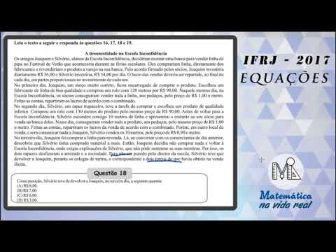 IFRJ - 2017 - QUESTÃO 18 - EQUAÇÕES