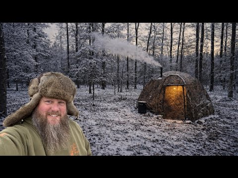 Solo Tent Camping in the Snow - Wood Stove Wild Game Cooking