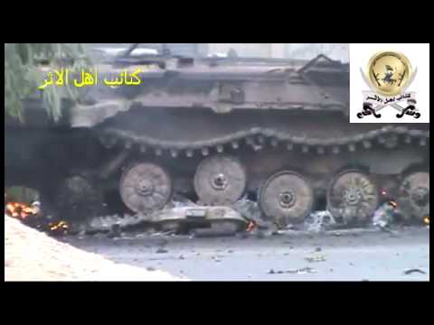 رصد احتراق دبابة لقوات النظام بعد استهدافها من قبل كتائب أهل الأثر في زملكا في ريف دمشق