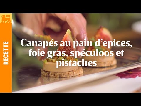 Canapés au pain d’epices, foie gras, spéculoos et pistaches