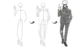 How to draw Gojo Satoru Full Body out of Stick Man | Easy Step by Step