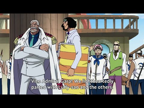 Garp shocks luffy and aokiji with his power (English Sub)