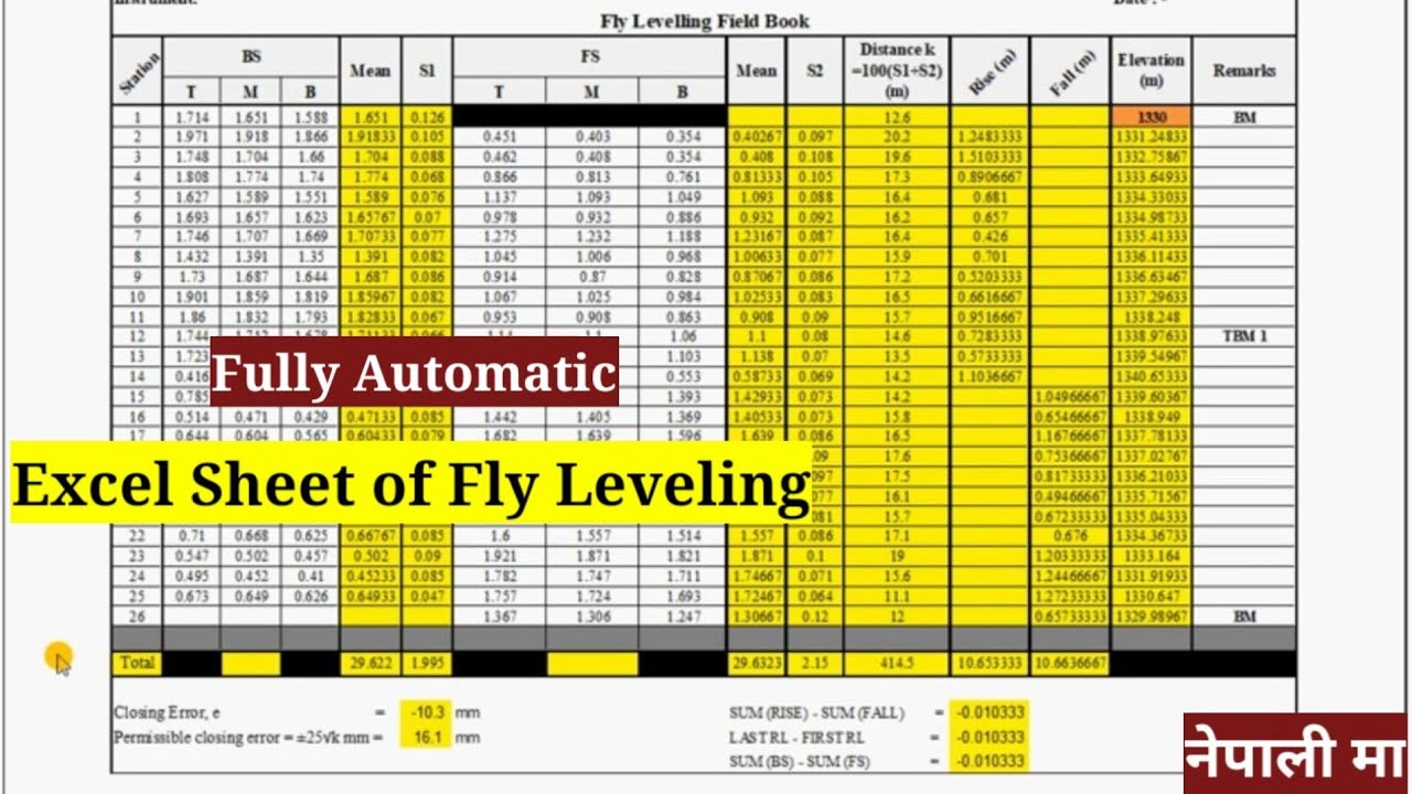 Fully automatic excel sheet of Fly leveling | Ideas For You