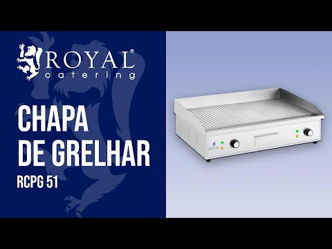 vídeo - Chapa de grelhar - 700 x 400 mm - Royal Catering - ranhurada - 4400 W