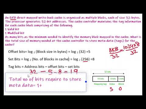 8 KB direct mapped cache: size of memory needed at the cache controller to store meta-data (tags).