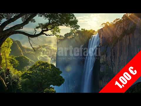 Golden Light on Tropical Waterfall — Relaxing HD Stock Video