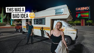 Our First Time RV Camping in a Casino PARKING LOT! Busted By Security + Lost A LOT of Money 😭