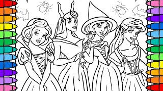 Disney Princess Halloween Coloring Pages | Snow White, Aurora, Jasmine and Ariel