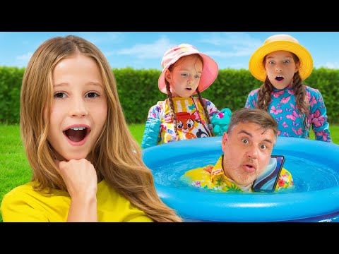 Nastya's dad shows the kids the rules of pool safetye